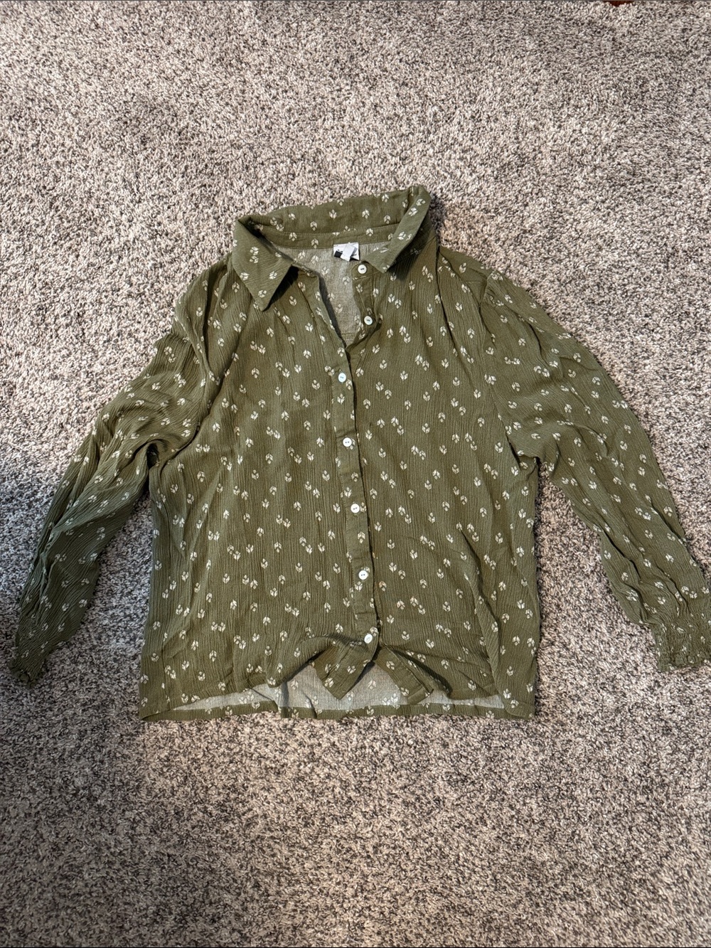 Cozy Casual Olive Green Floral Button-Down Shirt